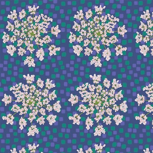 Modern quilt stof Anna Maria Horner blauw met bloemen