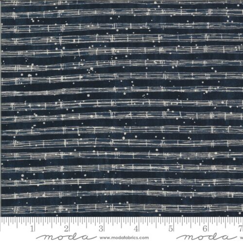 modern blauw grafisch notenbalk quilt stof