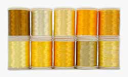 Wonderfil garens, geel. Assortiment van 10 klossen garens in diverse tinten geel voor patchen, quilten en borduren. Rayon, 40 wt, 150 m.