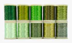 Wonderfil garens, groen. Assortiment van 10 klossen garens in diverse tinten groen voor patchen, quilten en borduren. Rayon, 40 wt, 150 m.