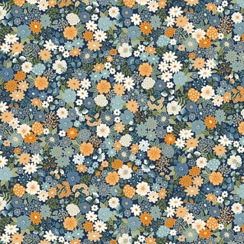 kleine bloemetjes quiltstof , blauw, 100% katoen, collectie Luxe Makower