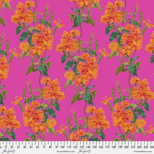 Raiment - July, collectie Fluent. Kleurrijke roze-oranje bloemen.