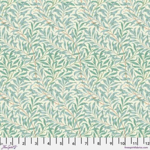 Willow Boughs - Cream, Morris & Co. Creme en turquoise quiltstof met takjes en blaadjes. Quiltstof, 100% katoen