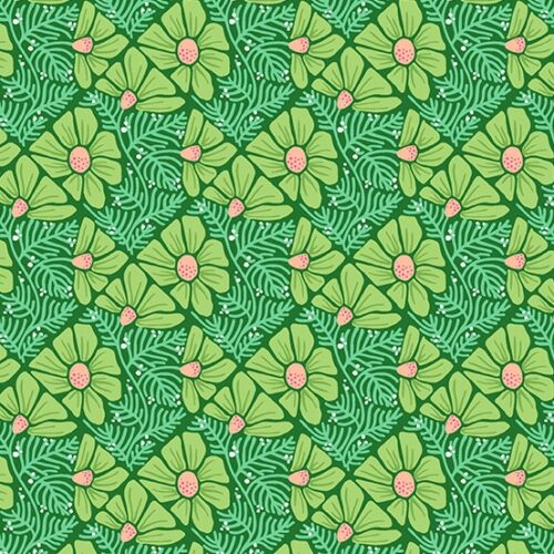 groene quiltstof, ontwerp van Patty Sloniger voor de Andover collectie Moonlit Garden. Quiltstof,
