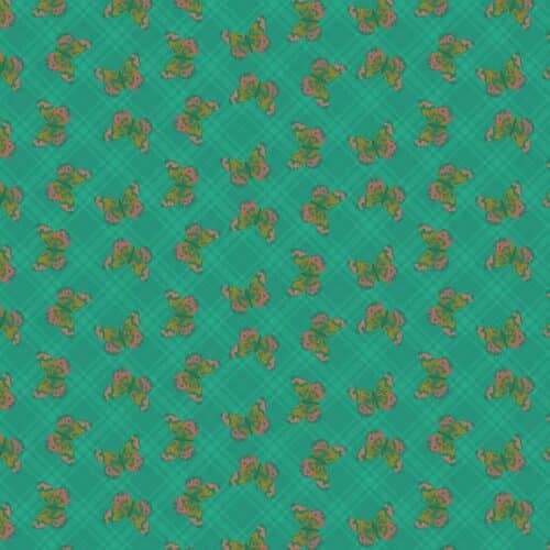 Flutter, collectie Field Cloth van ontwerper Sew Kind of Wonder voor Free Spirit. Oranje vlinder tegen groene achtergrond, quiltstof, 100% katoen