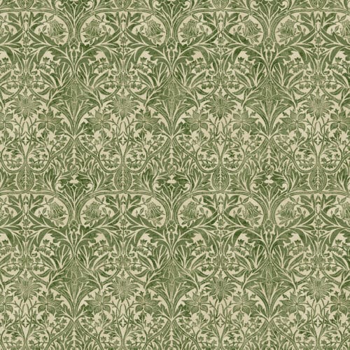 Medium Bluebell - Cotswold, groen. De stoffen collectie is een reproductie van William Morris, van de Arts and Crafts. Zacht groen met natuurlijk motief met bloemen. Quiltstof, 100% katoen