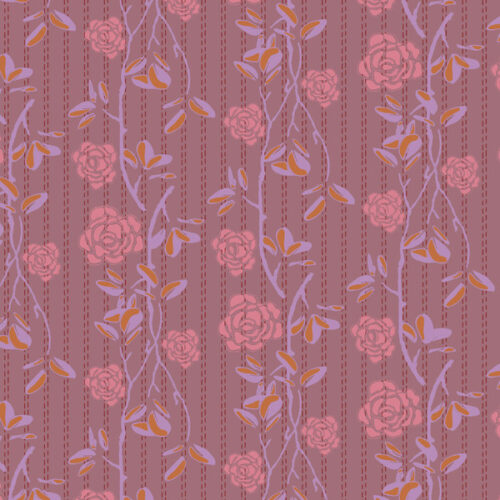 Briar, collectie Field Cloth van ontwerper Sew Kind of Wonder voor Free Spirit. Paars-roze bloemetjes quiltstof, 100% katoen