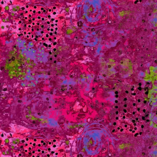 Quiltstof van Marcia Derse voor Windham, paars-rode bessenkleurige quiltstof met groene vlekken en stippen, 100% katoen