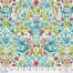 Tea Time, uit de collectie The Laguage nog Flowers van ontwerpster  Odile Bailleoul. Blauwe theepotten tegen een crème achtergrond met groene, rode en blauwe bloemen. 100% katoen