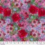 Under the Pergola, uit de collectie The Laguage nog Flowers van ontwerpster  Odile Bailleoul. Roze bloemen en rode rozen op blauwe achtergrond.