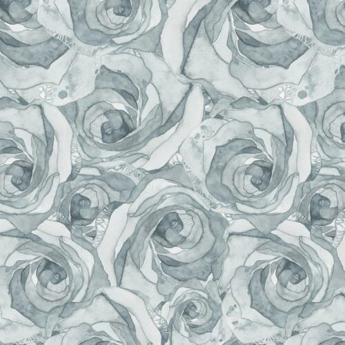 Organic Roses Zilvergrijze quiltstof met getekende rozen uit de collectie Brushstrokes van Shell Rummel. Quiltstof, 100% katoen