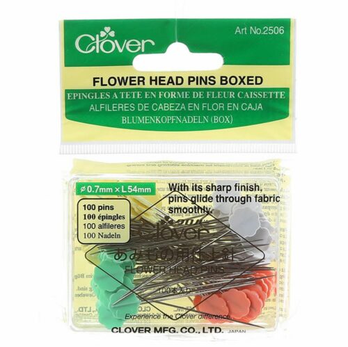 Clover Flower Head Pins 2506, rood, geel, wit en groen. Doosje met 100 stuks spelden.